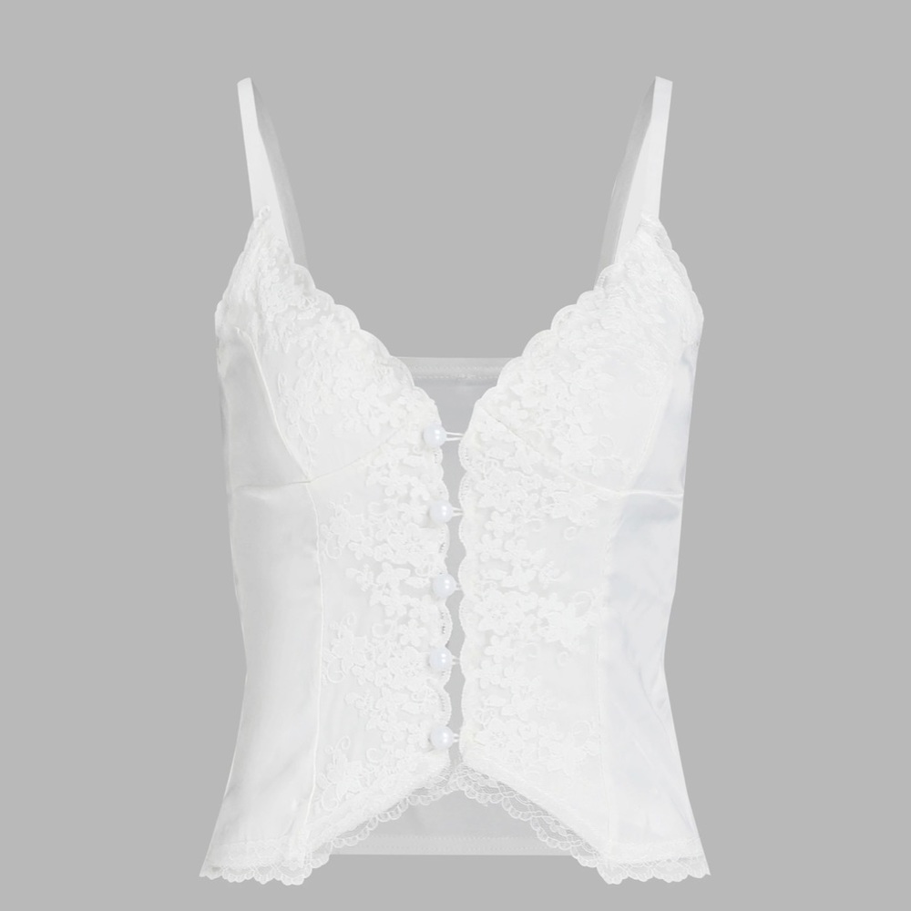 Lace Pearl Button Up Corset Top